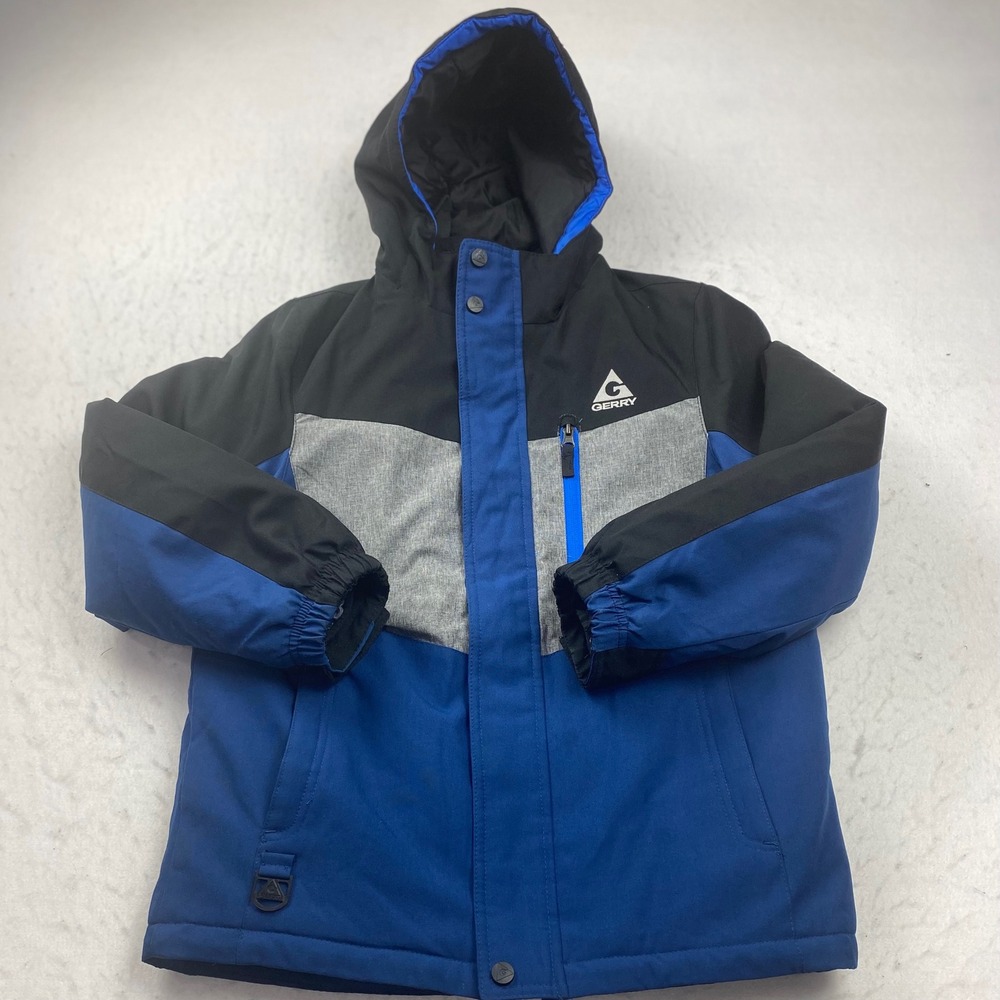 Gerry Youth  3-In-1 Blue Black Gray Colorblock Hooded Winter Jacket Coat M 10/12